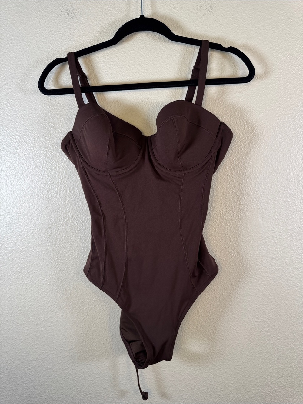 TA3 Brown Bombshell Sculpting Push Up One Piece Swimsuit Womens L Lace Up Back - Picture 8 of 9